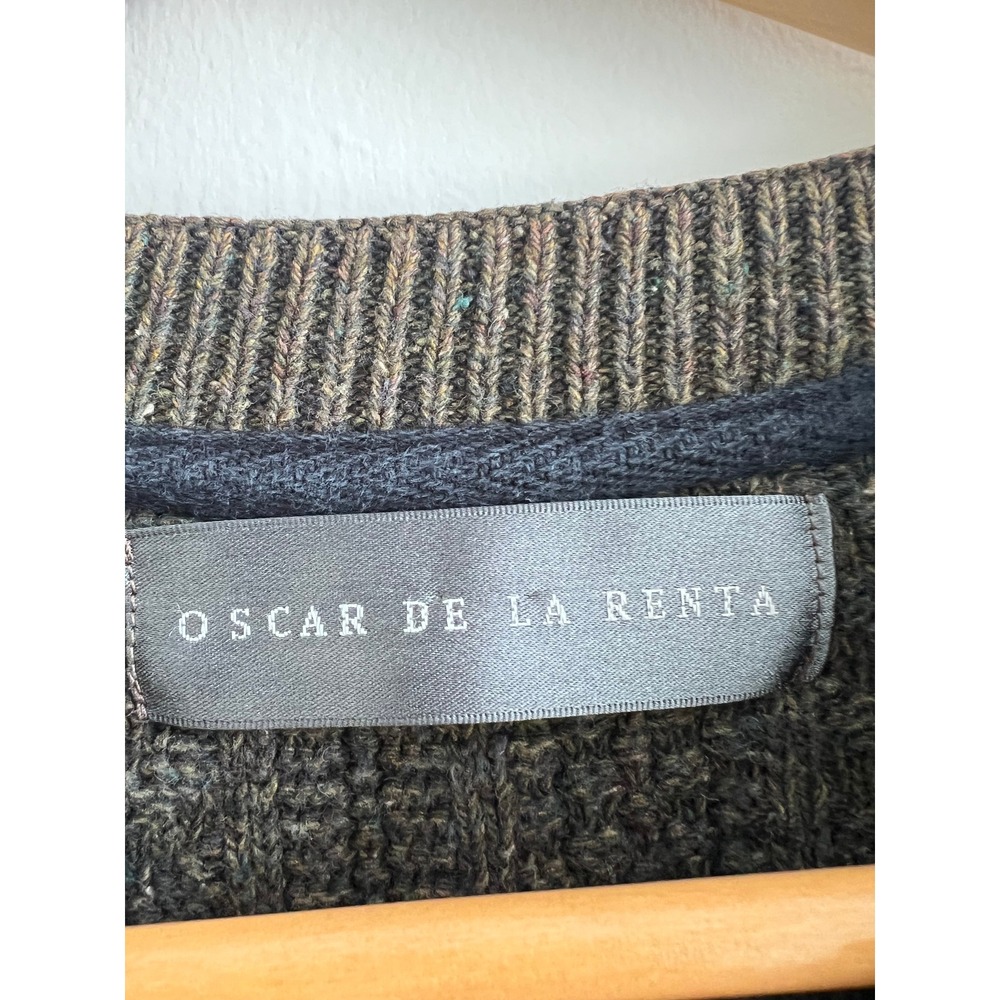 Oscar de la Renta L Green Cable Knit Crewneck Sweater 90s Dadcore Old Money - Picture 6 of 8